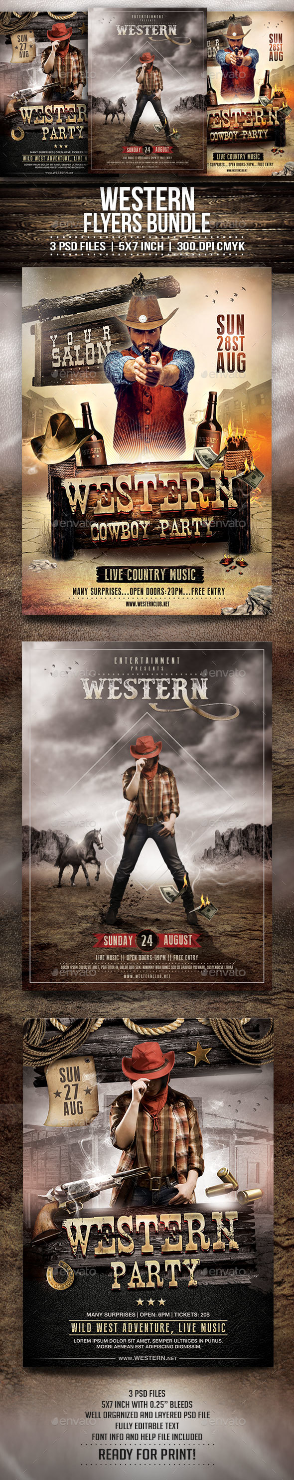 Western Party Flyers Bundle - Flyers Print Templates