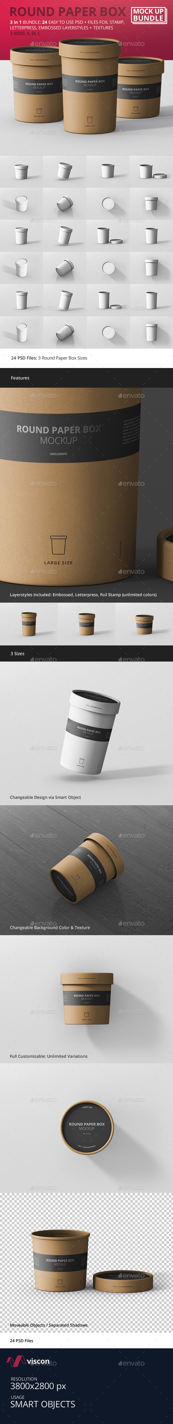 Round Paper Box Mockup Bundle - Food and Drink Packaging