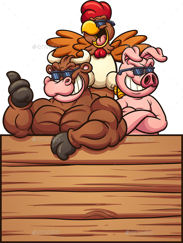 Bull Pig and Chicken - Animals Characters