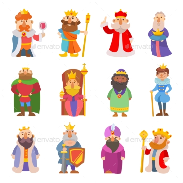 Different Cartoon Kings Characters Set - People Characters