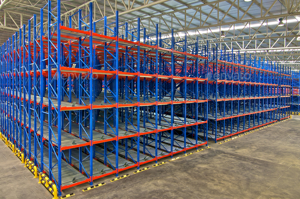 Warehouse shelving storage Inside of metal pallet racking system Stock Photo by praethip