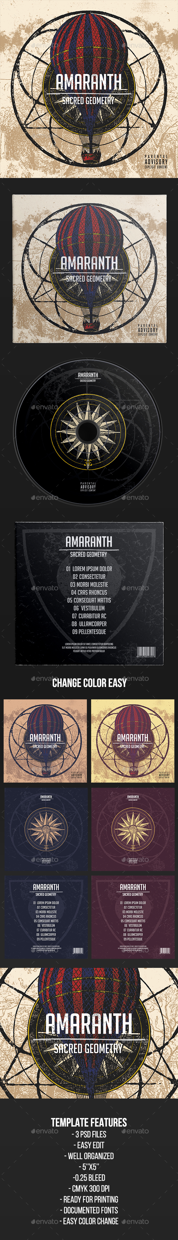 Amaranth - CD Cover Artwork Template - CD & DVD Artwork Print Templates