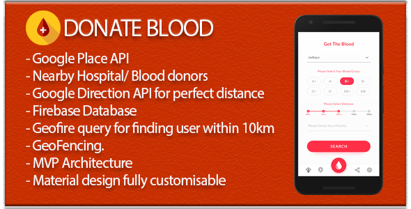 Blood Donate (Material Design + Firebase DB+Auth+Social Sharing+Place API) - CodeCanyon Item for Sale