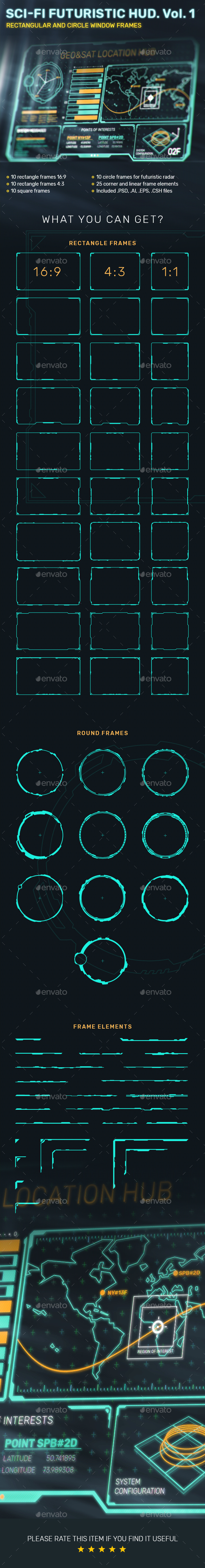 Sci-Fi Futuristic HUD. Vol. 1: Rectangular And Circle Window Frames - Technology Conceptual