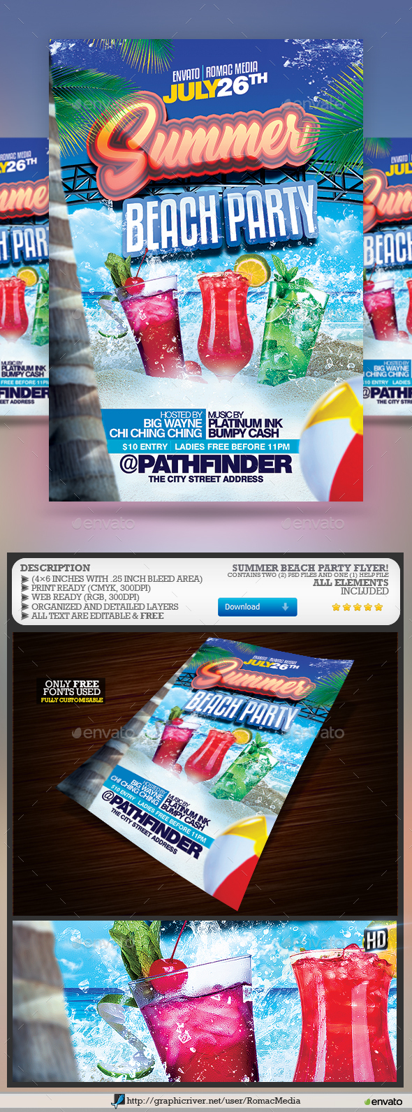 Summer Beach Cocktail Party Flyer - Clubs & Parties Events