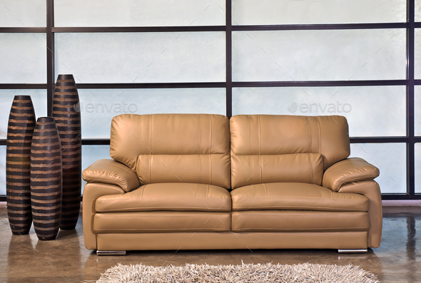 Leather Sofa Light Brown In The Office Stock Photo By Praethip Leather Sofa Light Brown In The Office