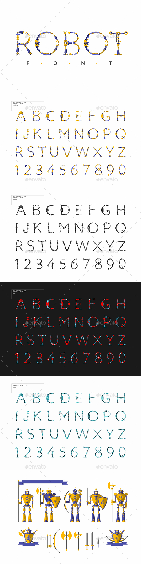 Robot Font and Robots Knights - Miscellaneous Vectors