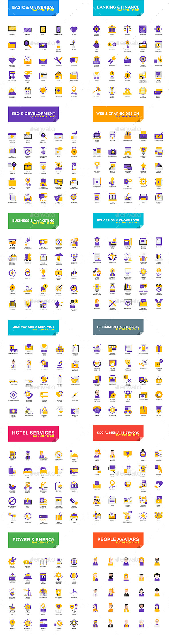 Big Collection of Flat Modern Color Design Icons - Icons