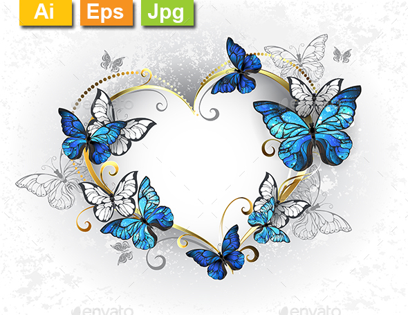 Jewelry Heart with Butterflies Morpho - Valentines Seasons/Holidays