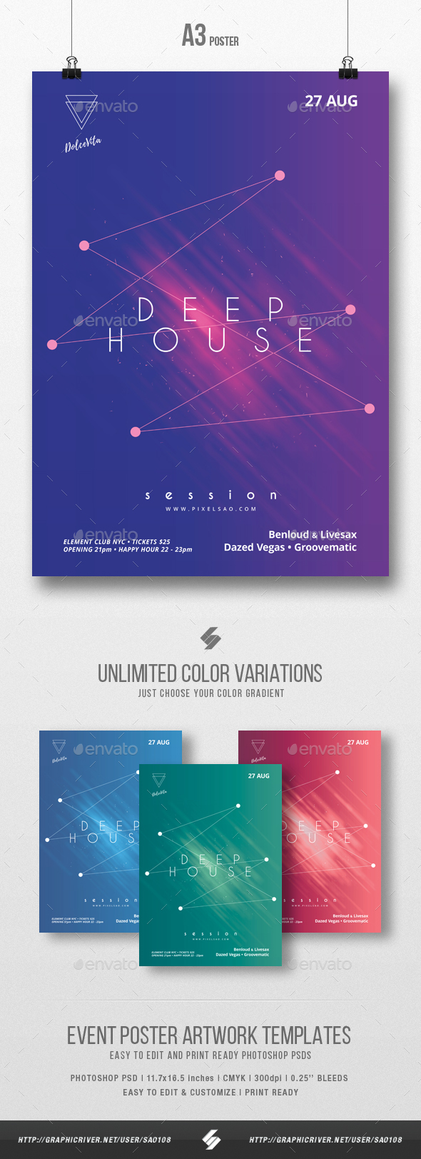 Deep House Session - Minimal Party Flyer / Poster Template A3 - Clubs & Parties Events
