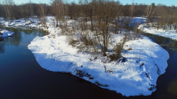 Scenic Landscape Of River Banks At Early Spring