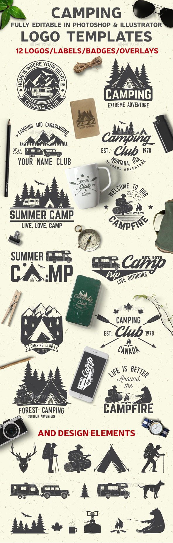 Camping Club - Badges & Stickers Web Elements