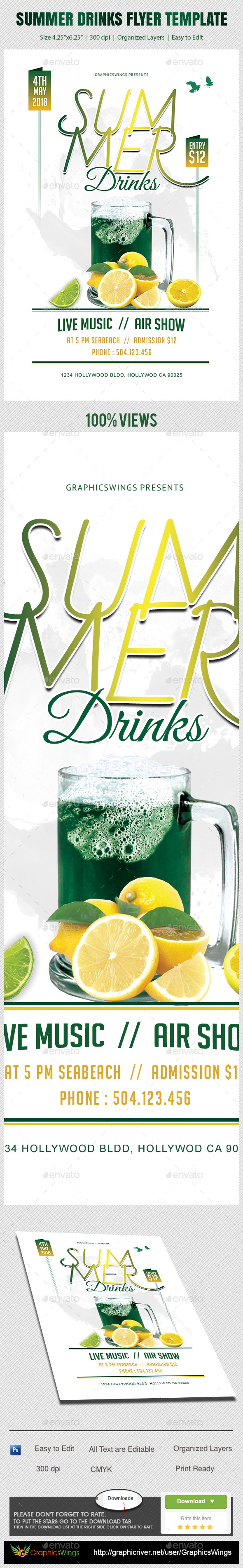 Summer Drinks Flyer Template - Clubs & Parties Events