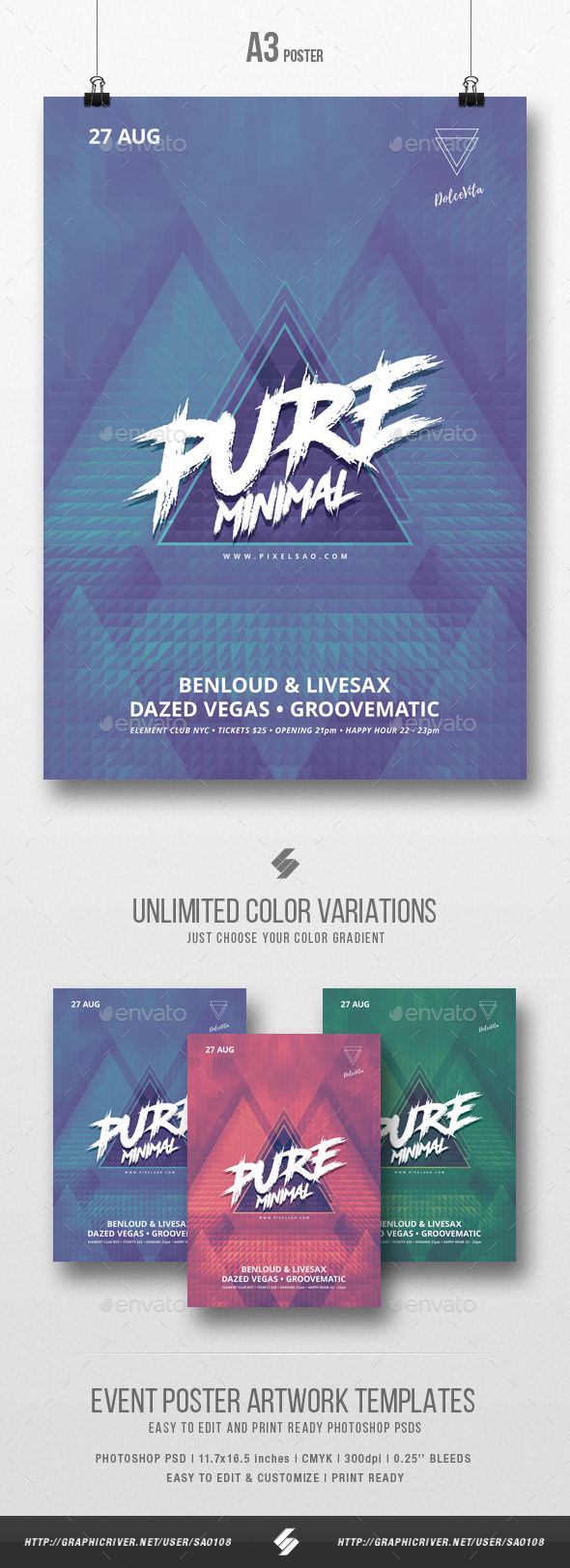 Pure Minimal Party Flyer / Poster Template A3 - Clubs & Parties Events