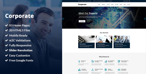 Corporate is a clean HTML5/CSS3 Template suitable for Business, Professional, Company and Consulting Services. You can customize it very easy to fit your needs