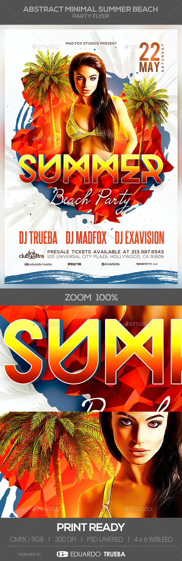 Abstract Minimal Summer Beach Party Flyer - Clubs & Parties Events