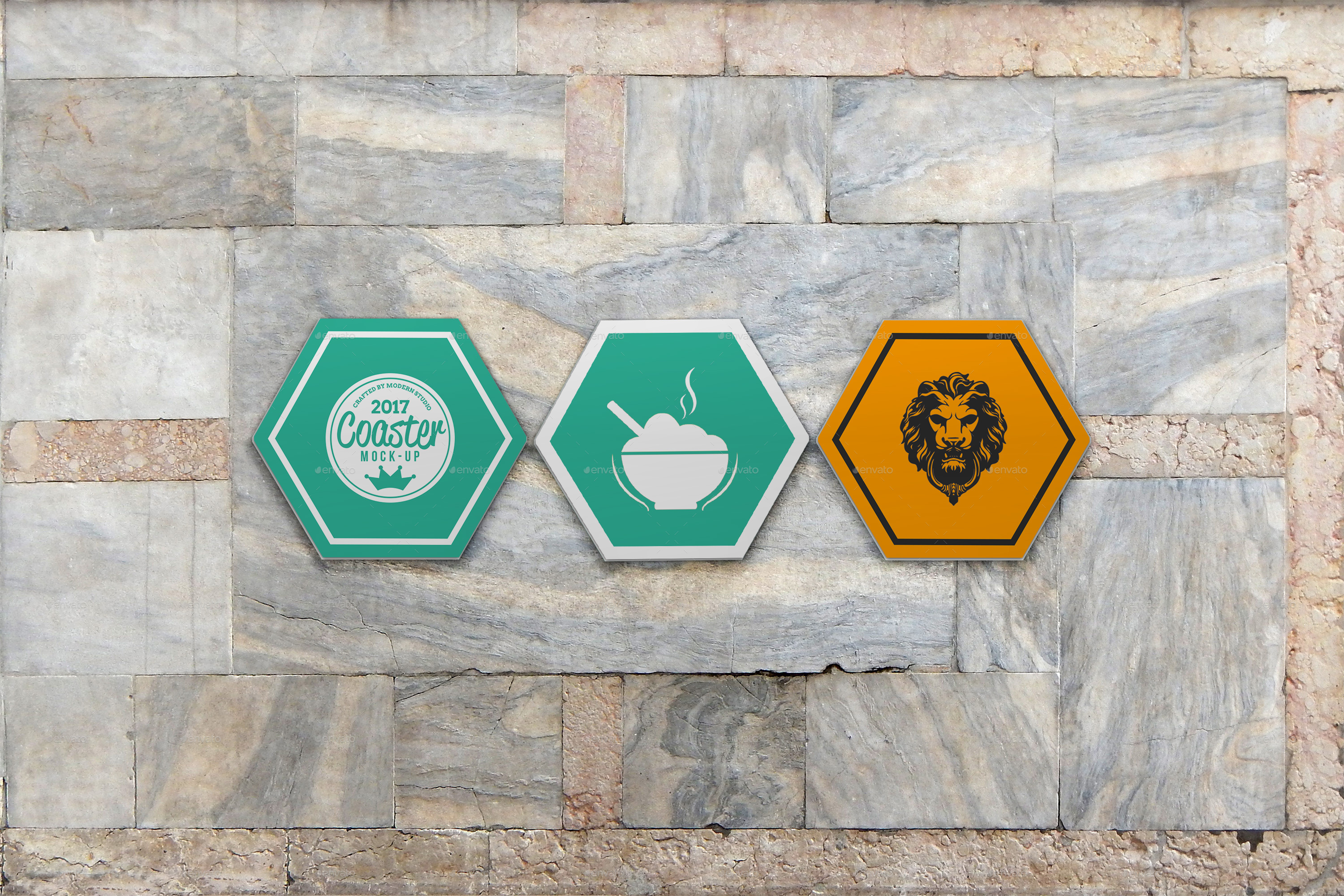 Hexagonal Coaster MockUps by MIZARD GraphicRiver