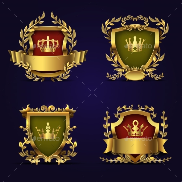 Royal Heraldic Vector Emblems in Victorian Style - Decorative Symbols Decorative