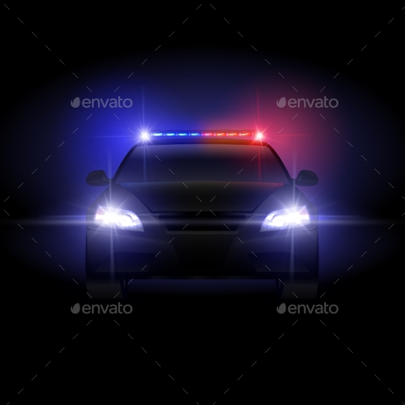 Sheriff Police Car at Night with Flashing Light - Backgrounds Decorative