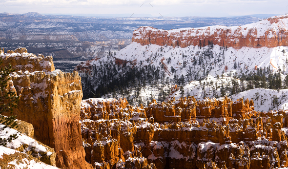 Fresh Snow Blankets Bryce Canyon Rock Formations Utah USA Stock Photo by Christopher_Boswell