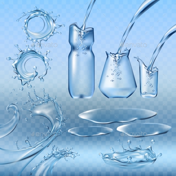 Set Vector Illustrations Water Splashes and Flows - Objects Vectors
