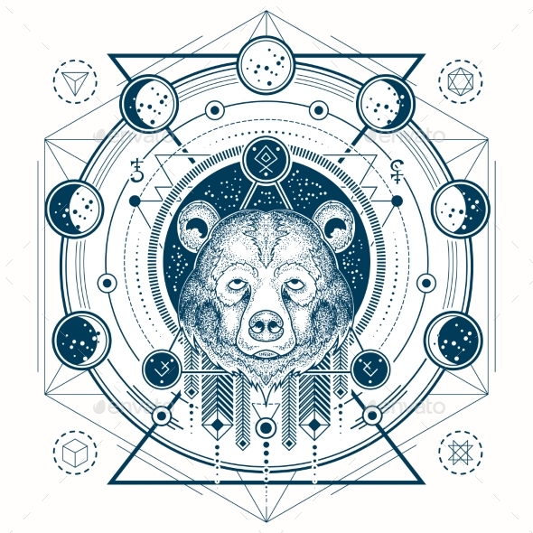 Vector Illustration of a Geometric Tattoo Front - Tattoos Vectors
