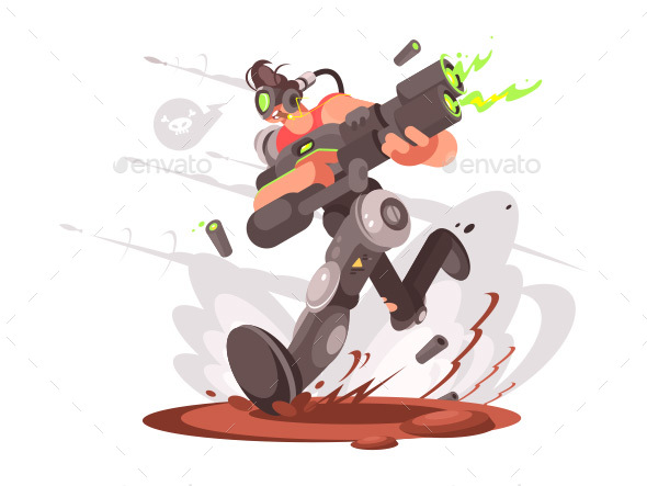 Gamer Guy Runs with Blaster - People Characters