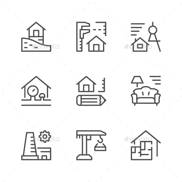 Set Line Icons of Architectural - Man-made objects Objects
