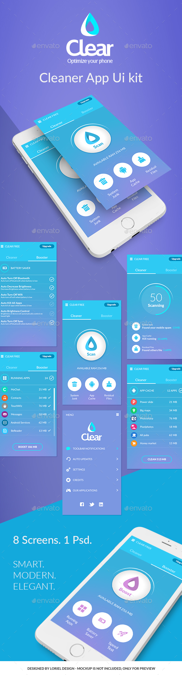 Clear - Mobile Cleaner App Ui kit - User Interfaces Web Elements