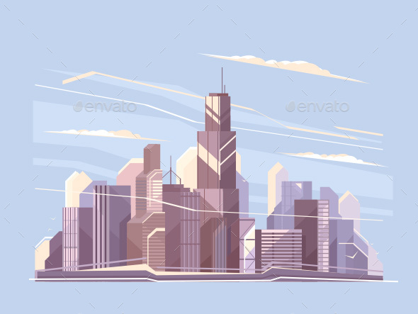 City Landscape with Skyscrapers - Miscellaneous Vectors