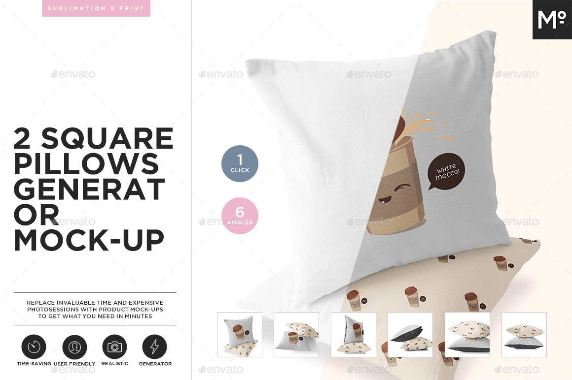 2 Square Pillows Generator Mockup by Mocca2Go GraphicRiver
