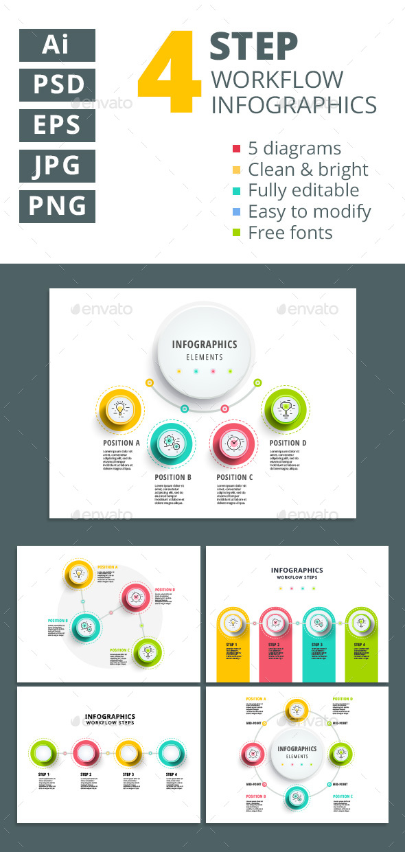 4 step workflow infographics elements - Infographics