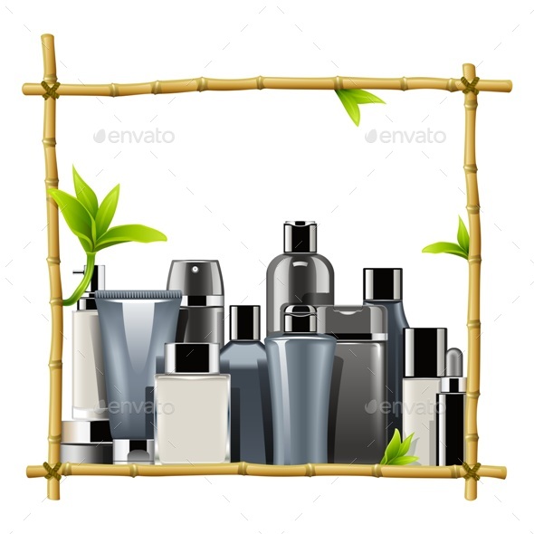 Vector Bamboo Frame with Male Cosmetics - Health/Medicine Conceptual