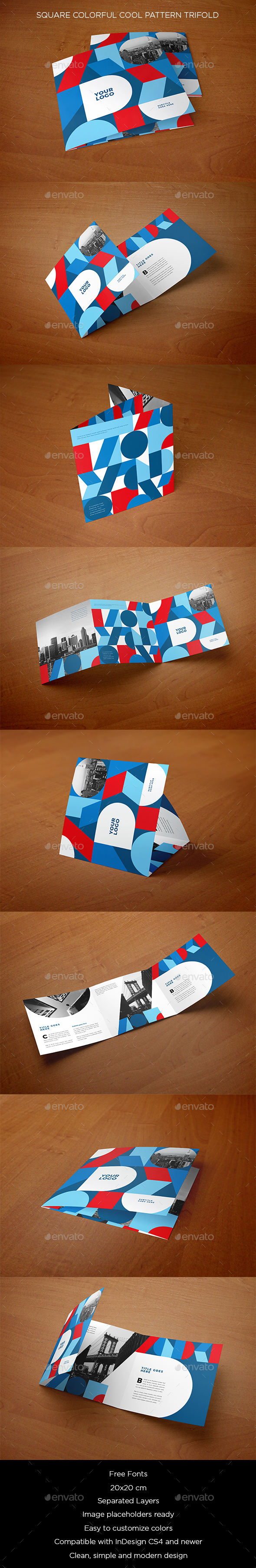 Square Colorful Cool Pattern Trifold - Brochures Print Templates