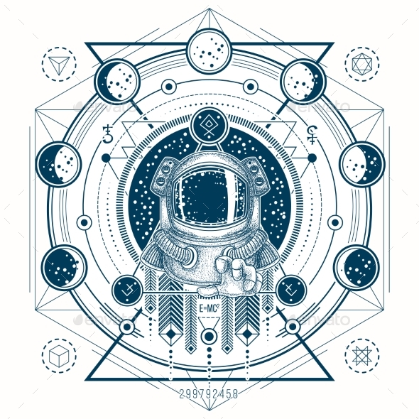 Vector Sketch of a Tattoo with Astronaut - Tattoos Vectors