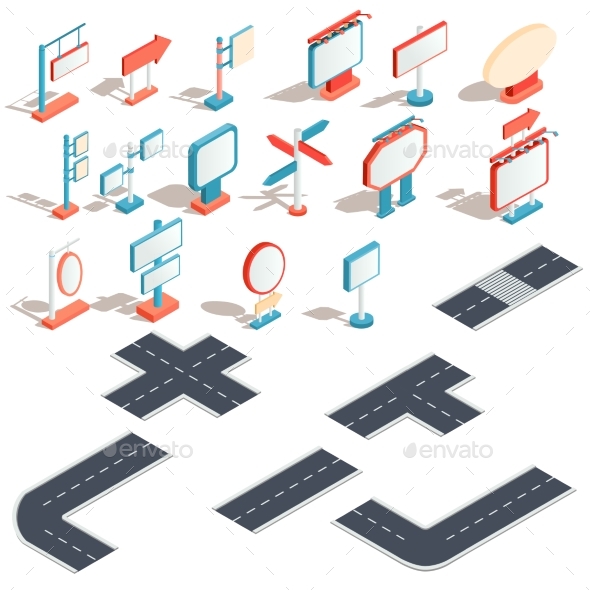 Vector Isometric Icons of Billboards Advertising - Miscellaneous Vectors