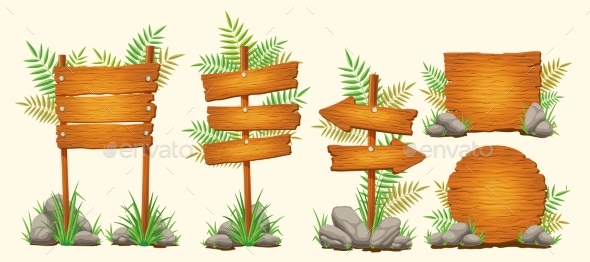 Set of Vector Cartoon Wooden Signs - Miscellaneous Vectors