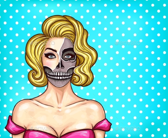 Vector Woman with Makeup in Pop Art Style - People Characters