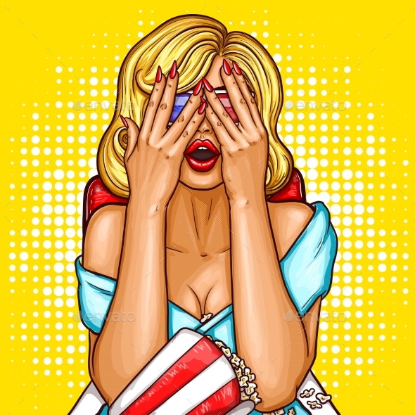 Vector Pop Art Illustration of a Excited Blond - People Characters