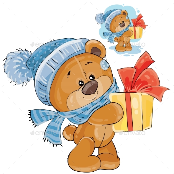 Teddy Bear in a Knitted Cap and Scarf - Animals Characters