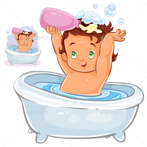 Small Child Sitting in Bath - People Characters