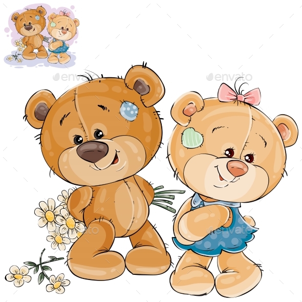 Teddy Bear Hides Bouquet Behind Back - Animals Characters