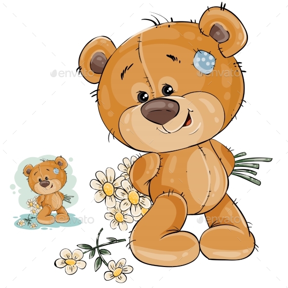 Teddy Bear Hides Bouquet of Flowers - Animals Characters