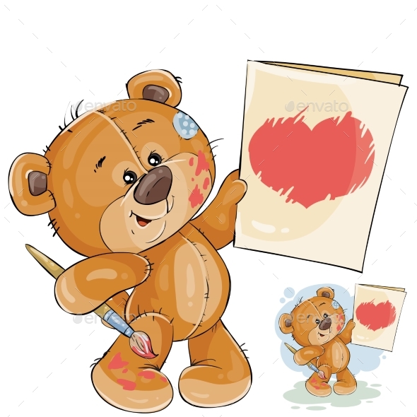 Teddy Bear Holding Painting Picture - Animals Characters