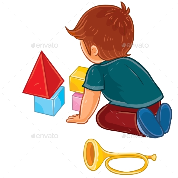 Little Boy Sitting on the Floor and Playing - People Characters
