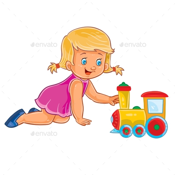 Girl Crawling on Her Knees and Playing - People Characters