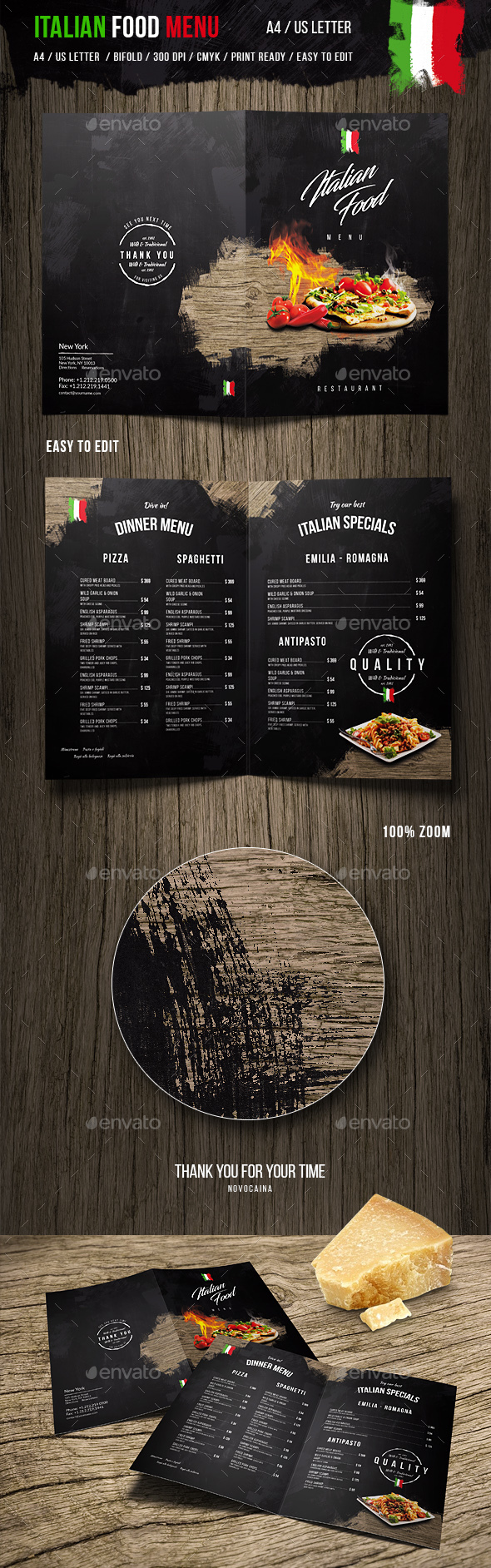 Italian Food Menu - A4 and US Letter - Food Menus Print Templates