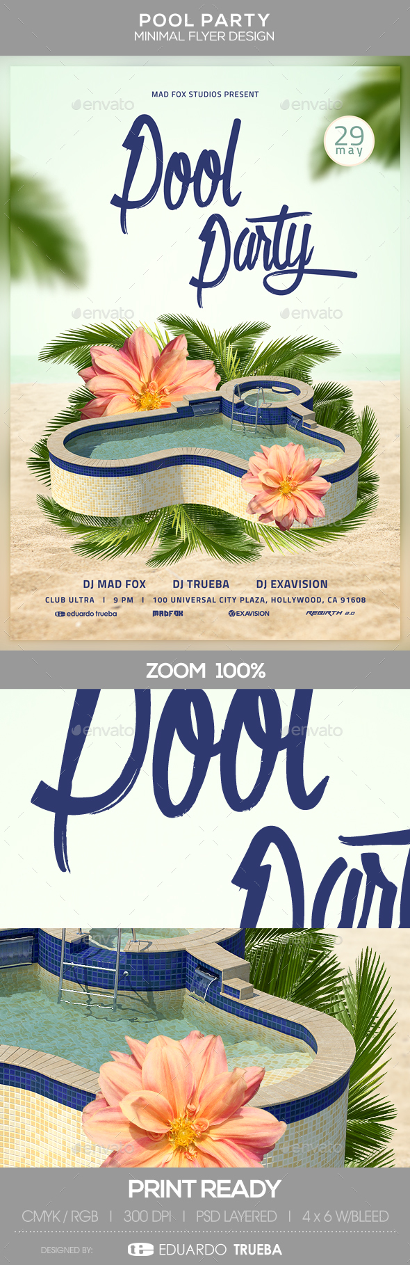 Pool Party Minimal Flyer Design - Events Flyers