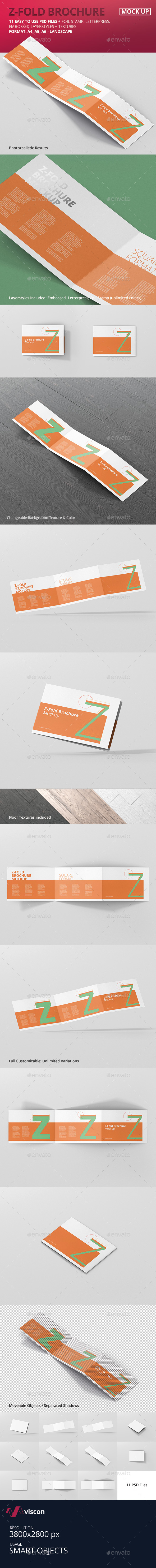 Z-Fold Brochure Mockup - Landscape Din A4 A5 A6 - Brochures Print