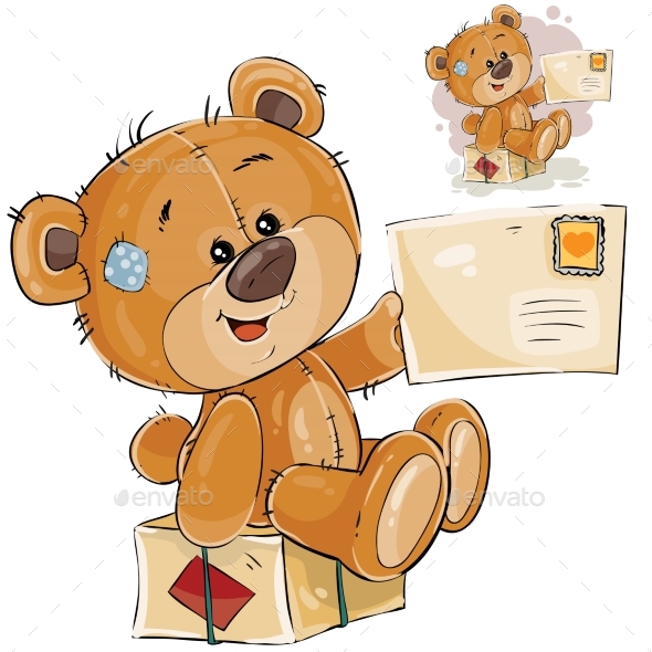 Vector Illustration of a Brown Teddy Bear Sitting - Animals Characters
